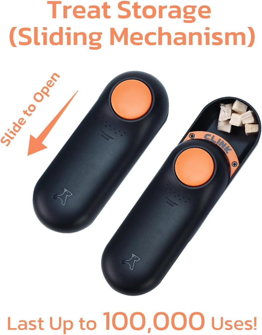 2-In-1 Puppy Essentials Dog Treat Carrier & Training Clicker, Durable Dual Use Dog Stuff for Pet Training, Food Grade Material, Lightweight, Innovative Desiccant Compartment, Black